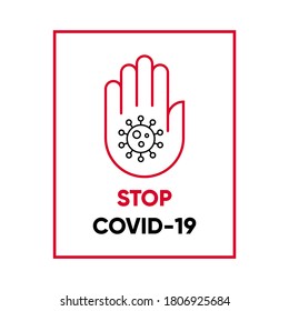"stop covid19" illustration. covid19 on hand palm.