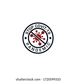 Stopp covid-19 pandemisches Logo, Vektorgrafik