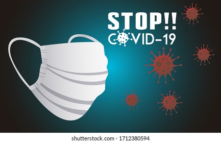 Stop covid-19 poster. Face mask over a virus background - Vector