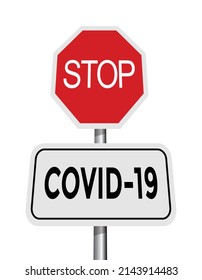 stop covid-19 road sign, isolated on white background, vector illustration 