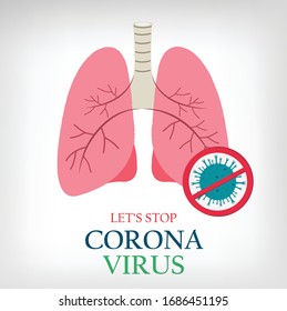 Stop COVID-19 sign and lung attack by coronavirus disease by respiratory system vector illustration.