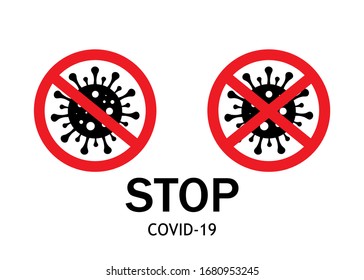 Stop covid19. Sign risk coronavirus. Icon epidemic protection. Danger infection. Warning pandemic for caution in hospital for treatment health. Symbol, poster of quarantine. Vector.