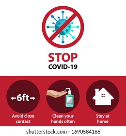 Stop Covid-19 Sign & Symbol, vector Illustration concept coronavirus COVID-19. virus wuhan from china. Coronavirus COVID-19 preventions infographic