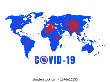 Stop COVID-19 spread concept world map design background. Vector illustration