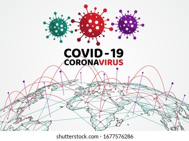 Stop COVID-19 spread concept world map design background. Vector illustration