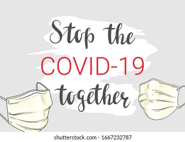 Stop the Covid-19 together. Banner with surgical masks