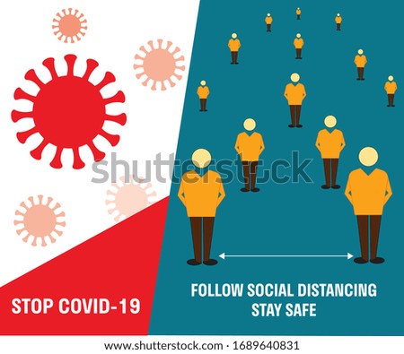 Stop COVID-19 use Social distancing poster suitable for COVID-19 communications & it can be adapted to different layouts