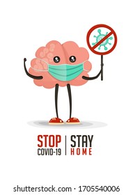 Stop covid-19  vector graphic. Brain cartoon character