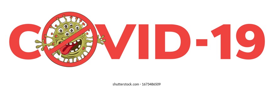 Stop COVID-19. Vector illustration, spooky cartoon virus