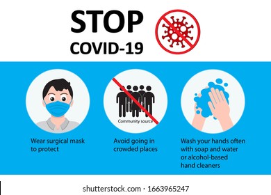 STOP COVID-19, Wear surgical mask, Avoid going in crowded places, Wash your hands often