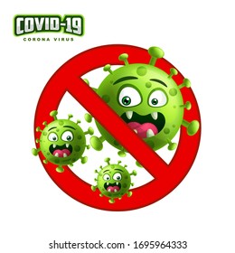 stop covid19_cute covid19_corona virus_green_in isolated background