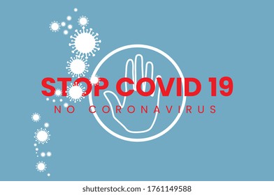 Stop COVID19-hand in the circle, Stop COVID19-hand on blue background with Corona virus.