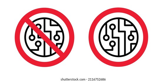 stop CPU con pictogram. Central Processing Unit. No ban vector symbol. Circuit board or electronic motherboard. lines and dots connect. digital tech. cpu, pcb printed circuit. Cyber crime