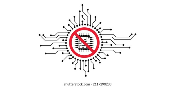 Stoppen Sie das CPU-con-Piktogramm. Zentrale Verarbeitungseinheit. Kein Vektorsymbol verboten. Schalttafel oder elektronische Hauptplatine. Linien und Punkte verbinden sich. digitale Technologie. cpu, pcb gedruckte Schaltung.