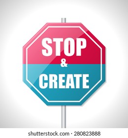 Stop and create bicolor traffic sign on white