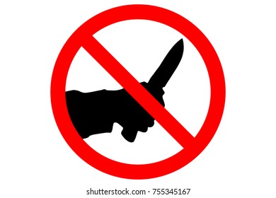 STOP CRIME sign. Silhouette of human hand with killing knife. Vector.