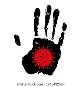 Stop the crown virus. Hand concept with virus symbol. Stop sign and symbol Covid-19. Isolated on white background. Flat style. Vector illustration