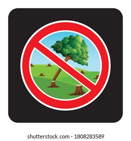 Stop cutting trees Icon. Save forest image on black background drawing by illustration