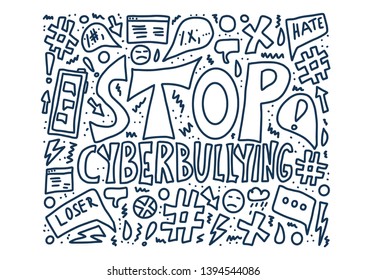 Stop cyberbullying quote with design elements. Vector illustration. 