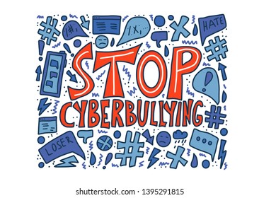 Stop cyberbullying slogan with design elements. Vector stylized text and decoration. 