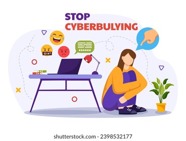 Stop Cyberbullying Vector Illustration of Haters Online with Bullying Internet, Trolling and Hate Speech in Flat Cartoon Background Design