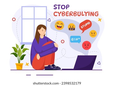 Stop Cyberbullying Vector Illustration of Haters Online with Bullying Internet, Trolling and Hate Speech in Flat Cartoon Background Design