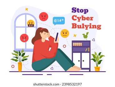 Stop Cyberbullying Vector Illustration of Haters Online with Bullying Internet, Trolling and Hate Speech in Flat Cartoon Background Design