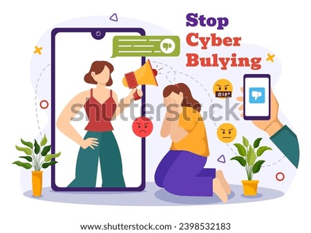 Stop Cyberbullying Vector Illustration of Haters Online with Bullying Internet, Trolling and Hate Speech in Flat Cartoon Background Design