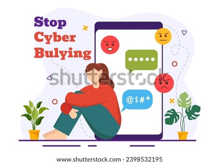 Stop Cyberbullying Vector Illustration of Haters Online with Bullying Internet, Trolling and Hate Speech in Flat Cartoon Background Design
