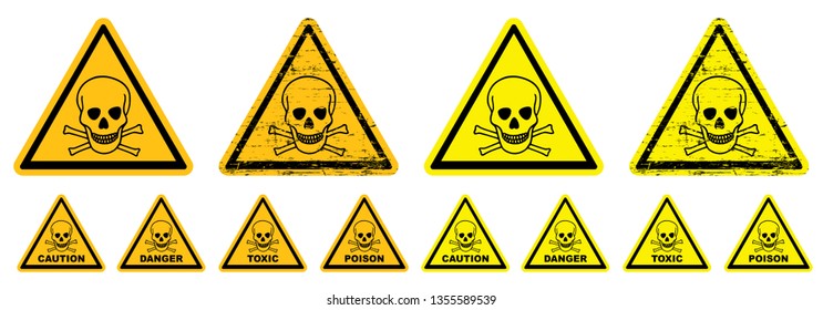 Stop danger do not enter or cross sign Vector death signs Safety first Warning skull toxic hazard icons Skulls and bones flag icon Caution beware zone symbool Attention halt allowed area Crossbones