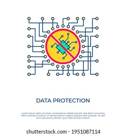 Stop danger infection data protection vector illustration. Warning sign cyber privacy concept. No bugs red caution sign.