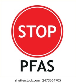  Stop dangerous PFAS per-and polyfluoroalkyl substances used in products and materials due to their enhanced water-resistant properties - Concept with stop road sign. 