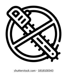 stop deforestation, crossed out chainsaw line icon vector. stop deforestation, crossed out chainsaw sign. isolated contour symbol black illustration