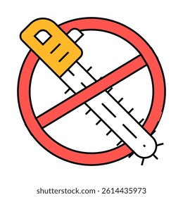 stop deforestation, crossed out chainsaw line icon vector. stop deforestation, crossed out chainsaw sign. isolated symbol illustration