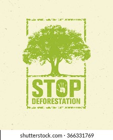 Stop Deforestation Eco Green Banner. Organic Creative Vector Design Concept On Recycled Paper Background With Handprint.