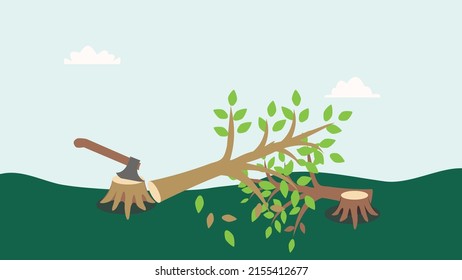 Stop deforestation, deforestation scene, vector illustration