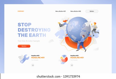 Stop destroying the Earth web header template. Vector concept of saving the world.