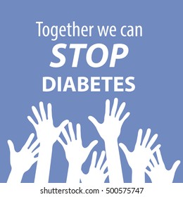 stop diabetes text with hands up in blue color backdrop