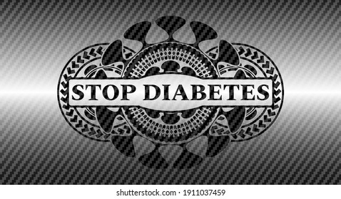 DETENER el texto DIABETES dentro del emblema oscuro de la fibra de carbono. Fondo elegante de textura de polímero. Ilustración. 