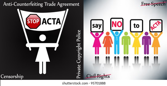 Stop digital privacy restrictions ACTA: anti-counterfeiting trade agreement - illustration concept vector version