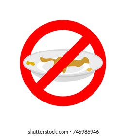 Stop dirty dishes. Do not use dirty dish. Prohibiting red ban sign. Vector illustration
