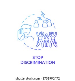 Stop discrimination blue concept icon. Support cultural diversity. Respect for multi racial community. Human right idea thin line illustration. Vector isolated outline RGB color drawing