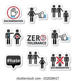 Stop discrimination of men, and women icons set 