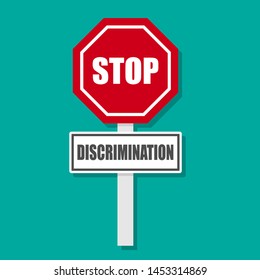 stop discrimination sign.red road sign. flat design. sign with shadow. 