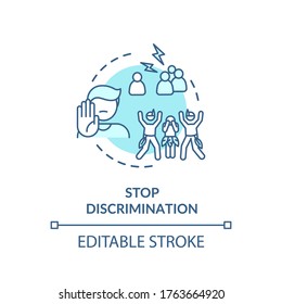 Stop discrimination turquoise concept icon. Respect for multi racial community. Human social right idea thin line illustration. Vector isolated outline RGB color drawing. Editable stroke