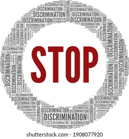 Stop discrimination vector illustration word cloud isolated on a white background.