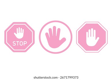Detener, no cruzar, prohibir, prohibido y alerta conjunto de iconos. Señal de parada de color rojo aislado. Vectores detener la Ilustración vectorial de signo de la mano.