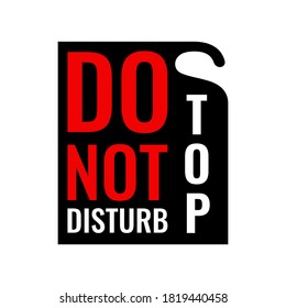 Detener, No molestar el signo, icono, firmar en fondo blanco. Tarjeta negra de papel colgante de la puerta del hotel. Ilustración del vector