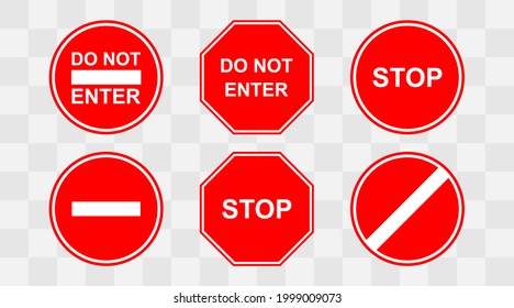 Stop. Do not enter. Red shape road sign board with text stop isolated on a transparent background.