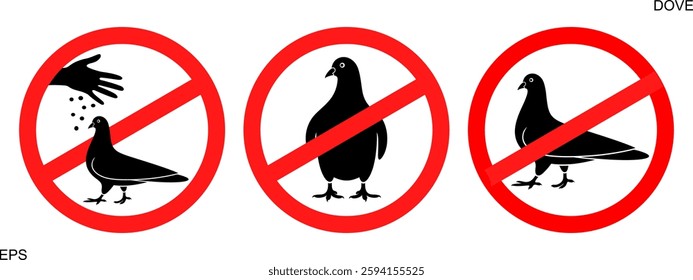 Stop, do not feed dove. Do not feed birds signs. Dove logo. 